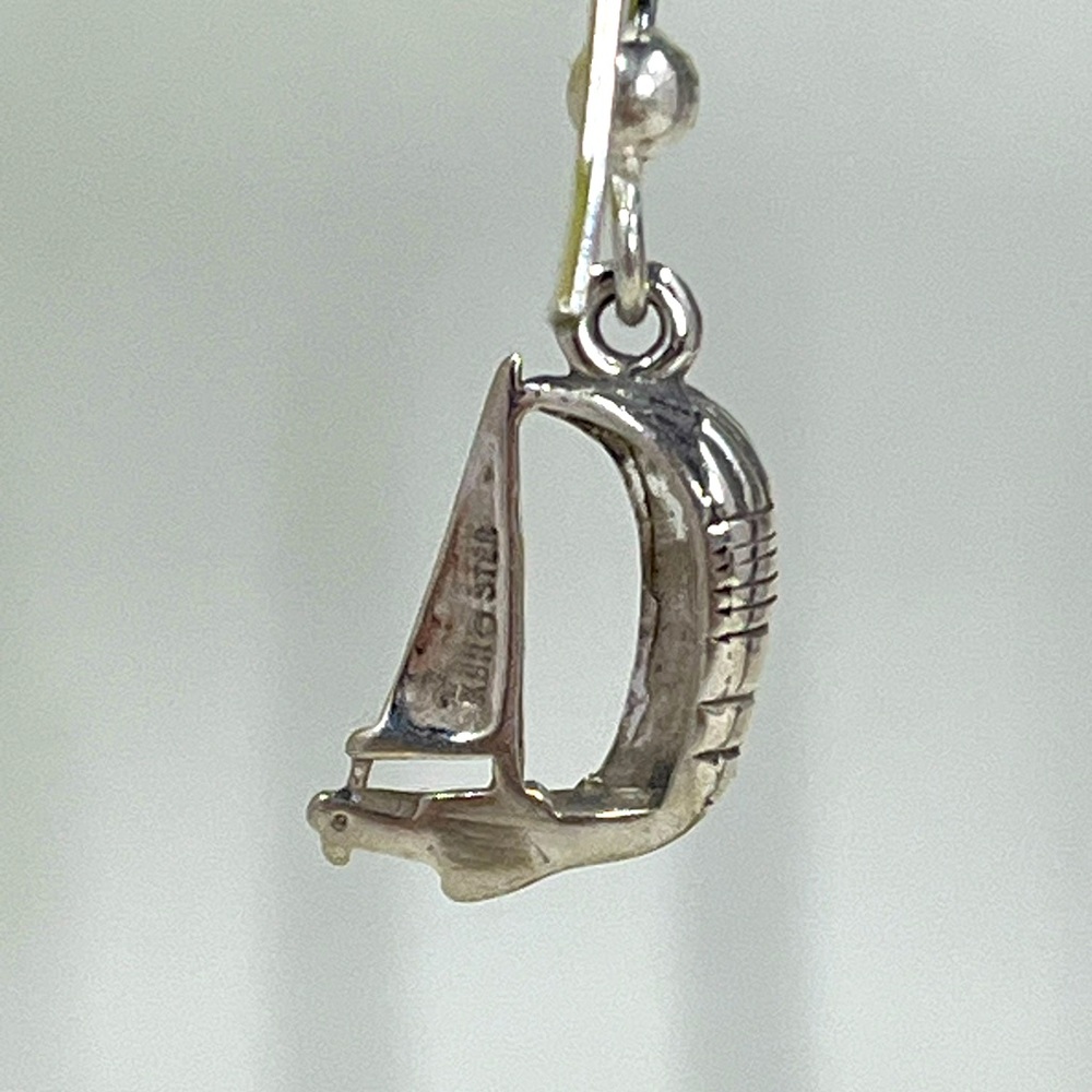 Kabana Brand Native 925 Sterling Silver Stamped Vintage Sailboat Earrings - Picture 6 of 8